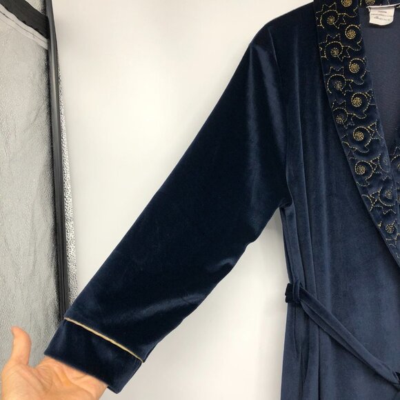 Vanity  Fair Navy Velvet Robe size 8 - Picture 6 of 16